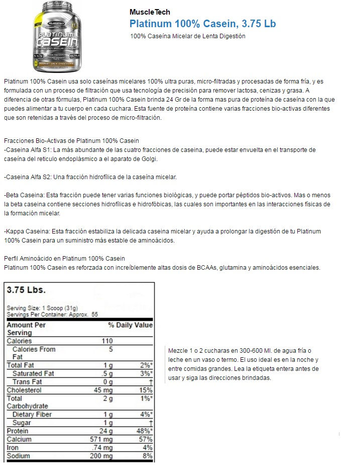 Platinum 100% Casein, 3.75 Lb