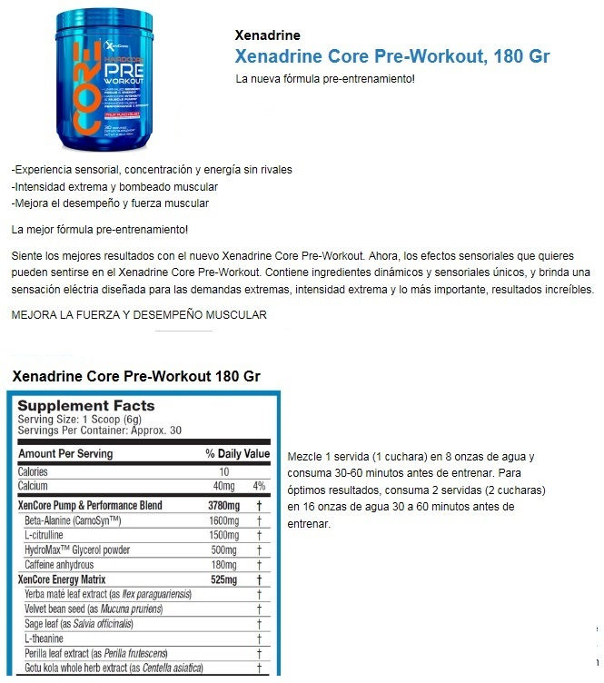 Xenadrine Core Pre-Workout, 180 Gr