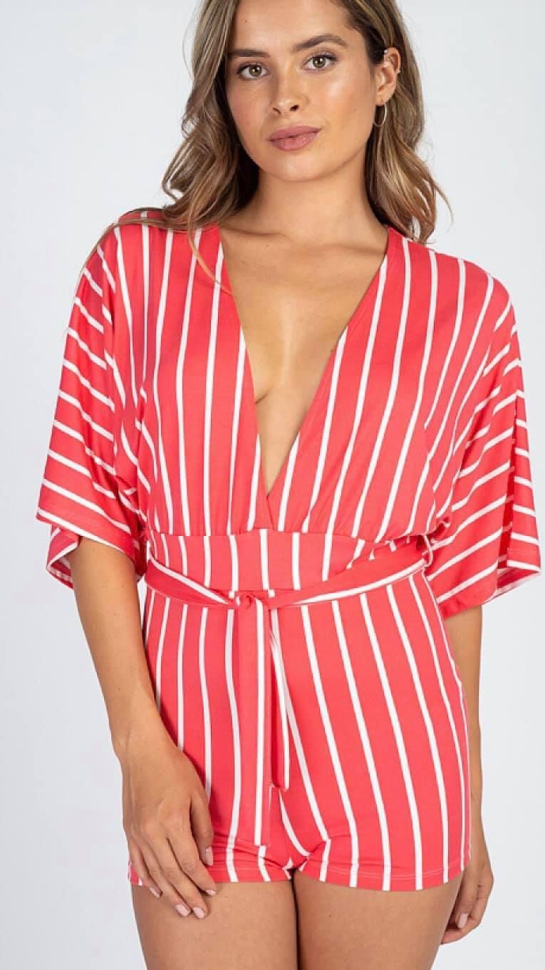 Peach stripe romper