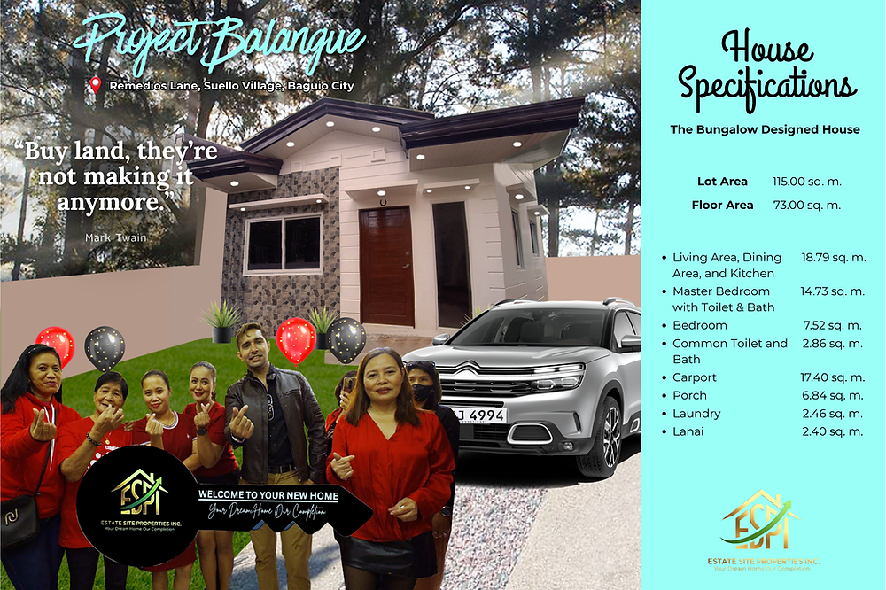 Modern single-story house, a car, and real estate professionals. Your dream home, our completion.
