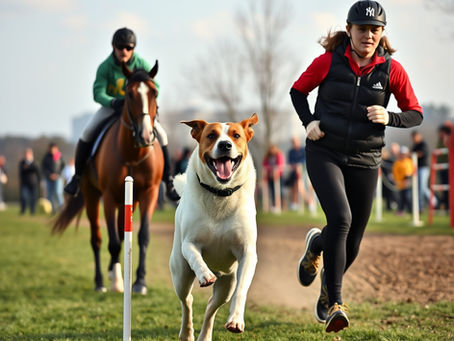 Athletics involving human, dogs, and horses.