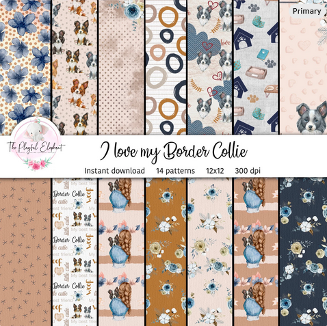 Border Collie dog digital scrapbook paper