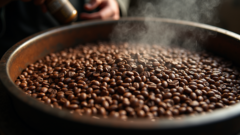 High angle view of coffee beans in a drum roaster mid-roast
