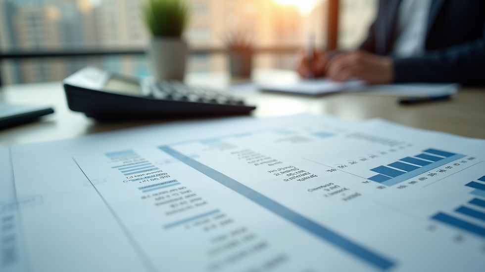 Close-up view of financial documents and calculator on a desk