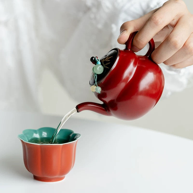 Thumbnail: Red hand-painted gilded teapot