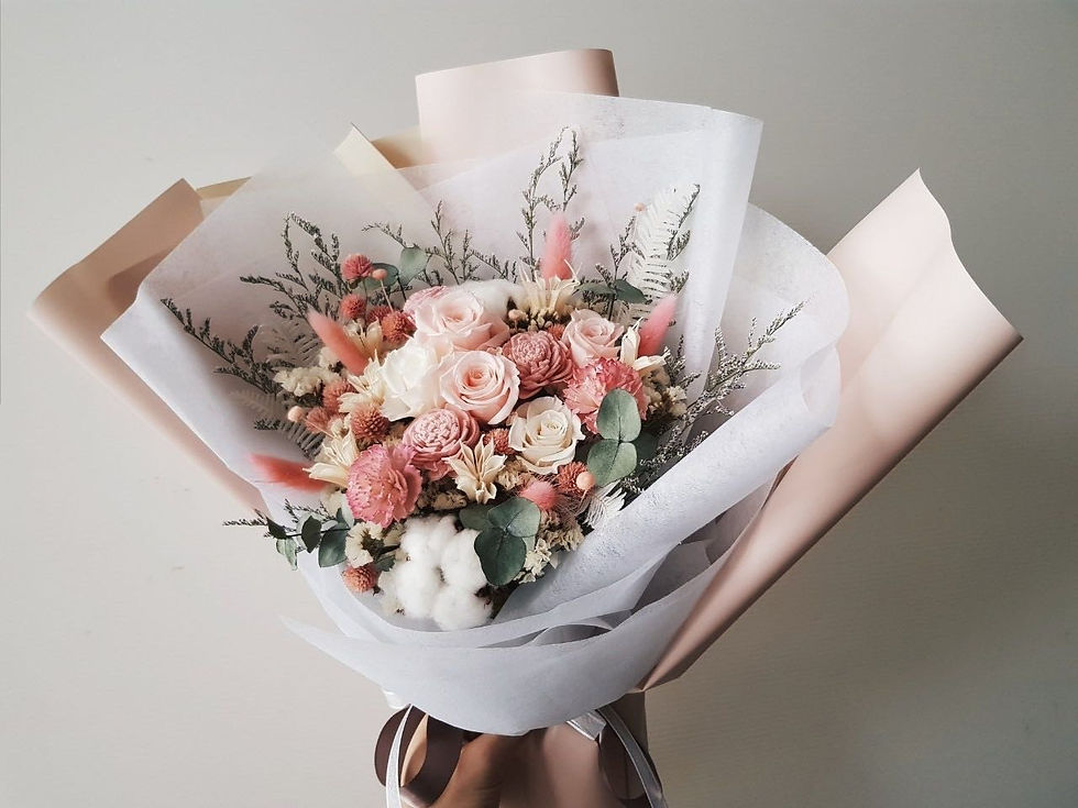 縮圖：粉玫瑰永生乾燥花束XL