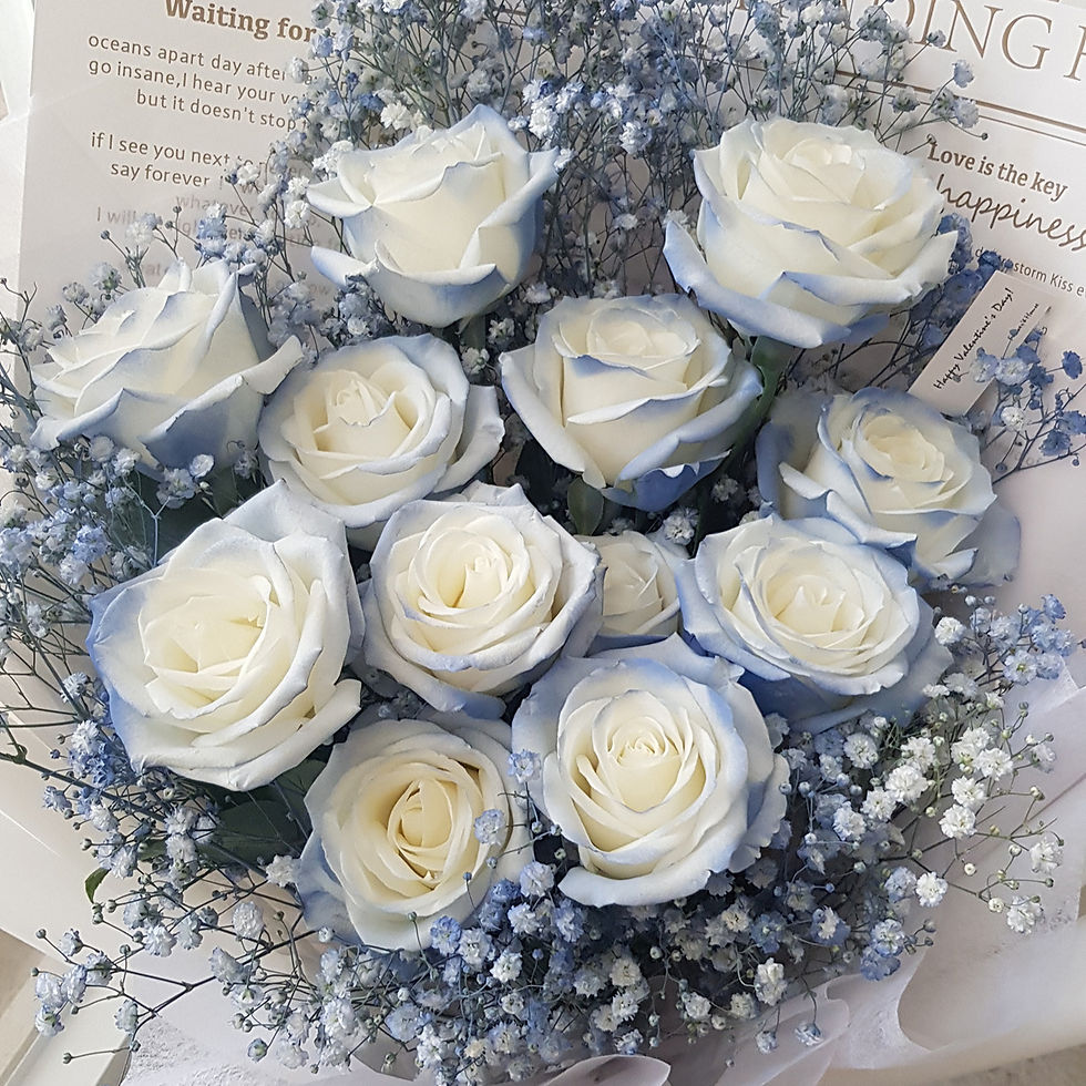 縮圖：鮮花｜碎冰藍漸層白玫瑰花束_6朵/12朵