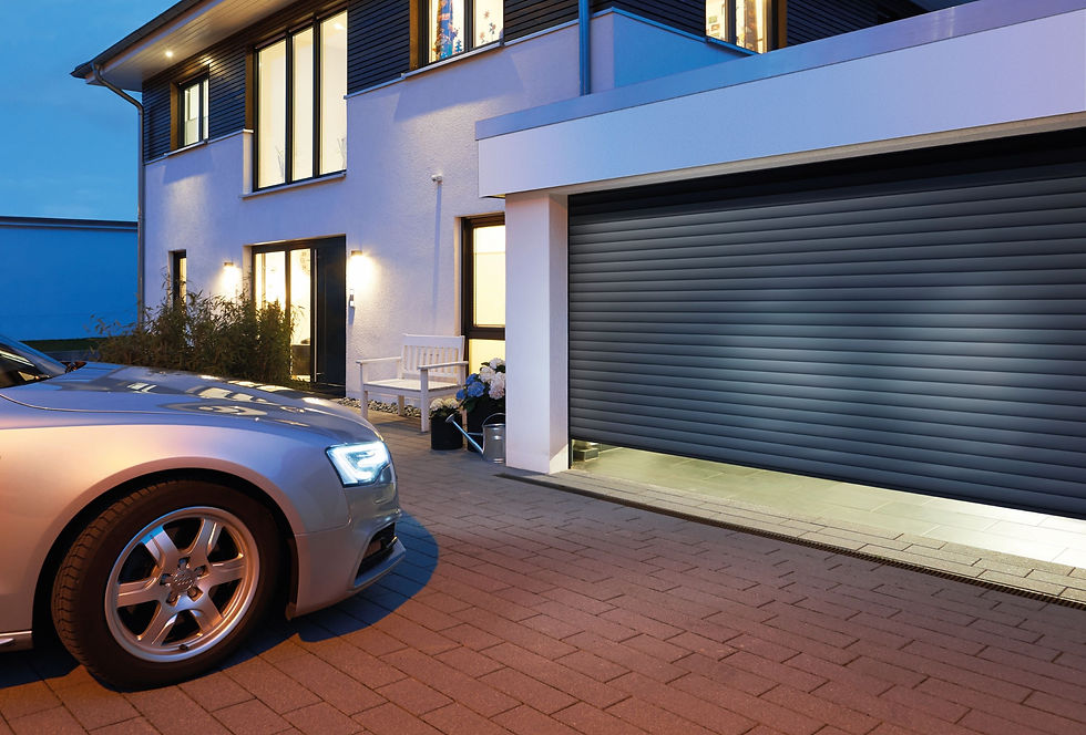 Modern anthracite grey electric roller garage door