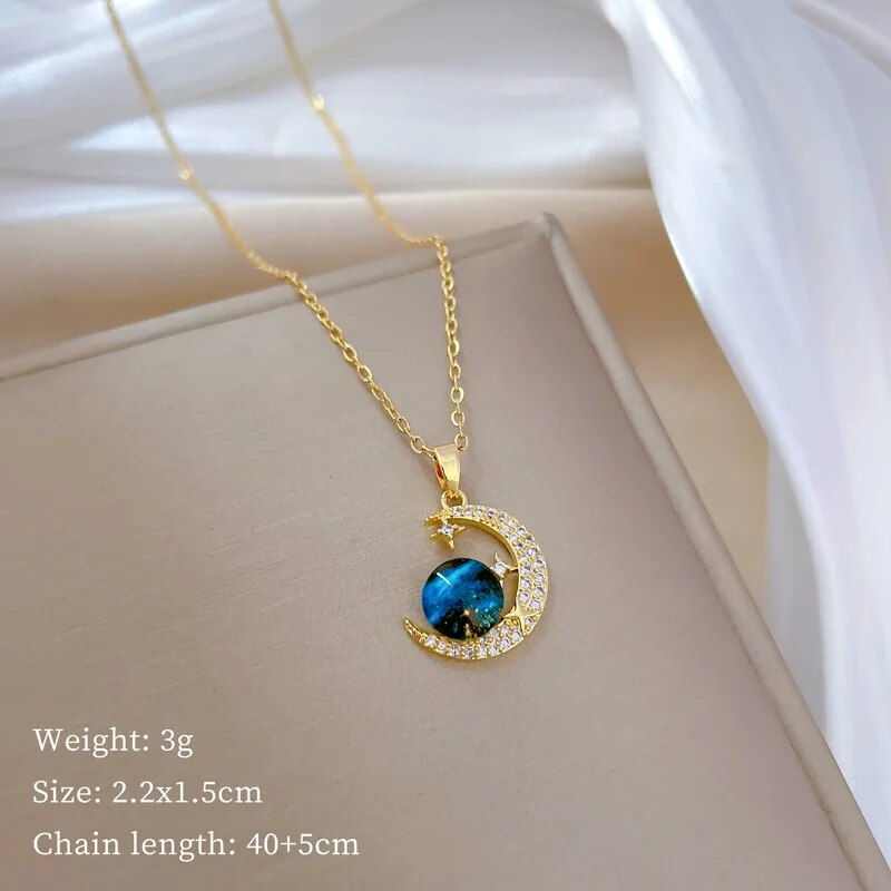 Thumbnail: Light Luxury Titanium Steel Star Series Necklace for Women Gold Color Planet Moo