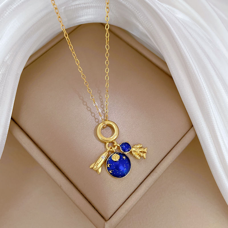 Thumbnail: Light Luxury Titanium Steel Star Series Necklace for Women Gold Color Planet Moo