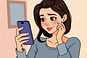 clip art racical iddle age ambigious women looking at iphone...jpg
