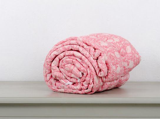 Thumbnail: Pink & White Floral King Bed Quilt