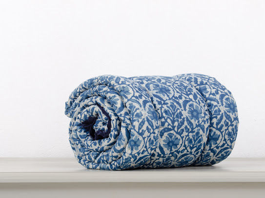 Thumbnail: Dark Blue & White Floral King Bed Quilt