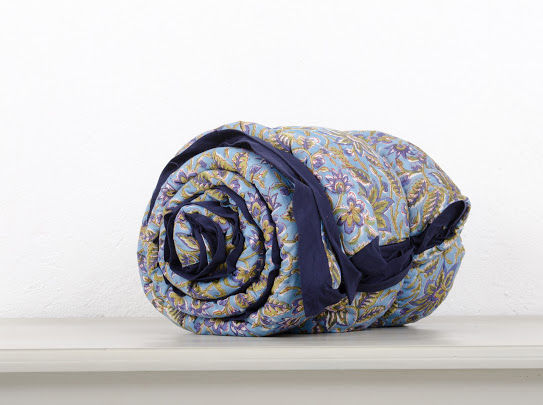 Thumbnail: Light Bleu & Green Floral King Bed Quilt