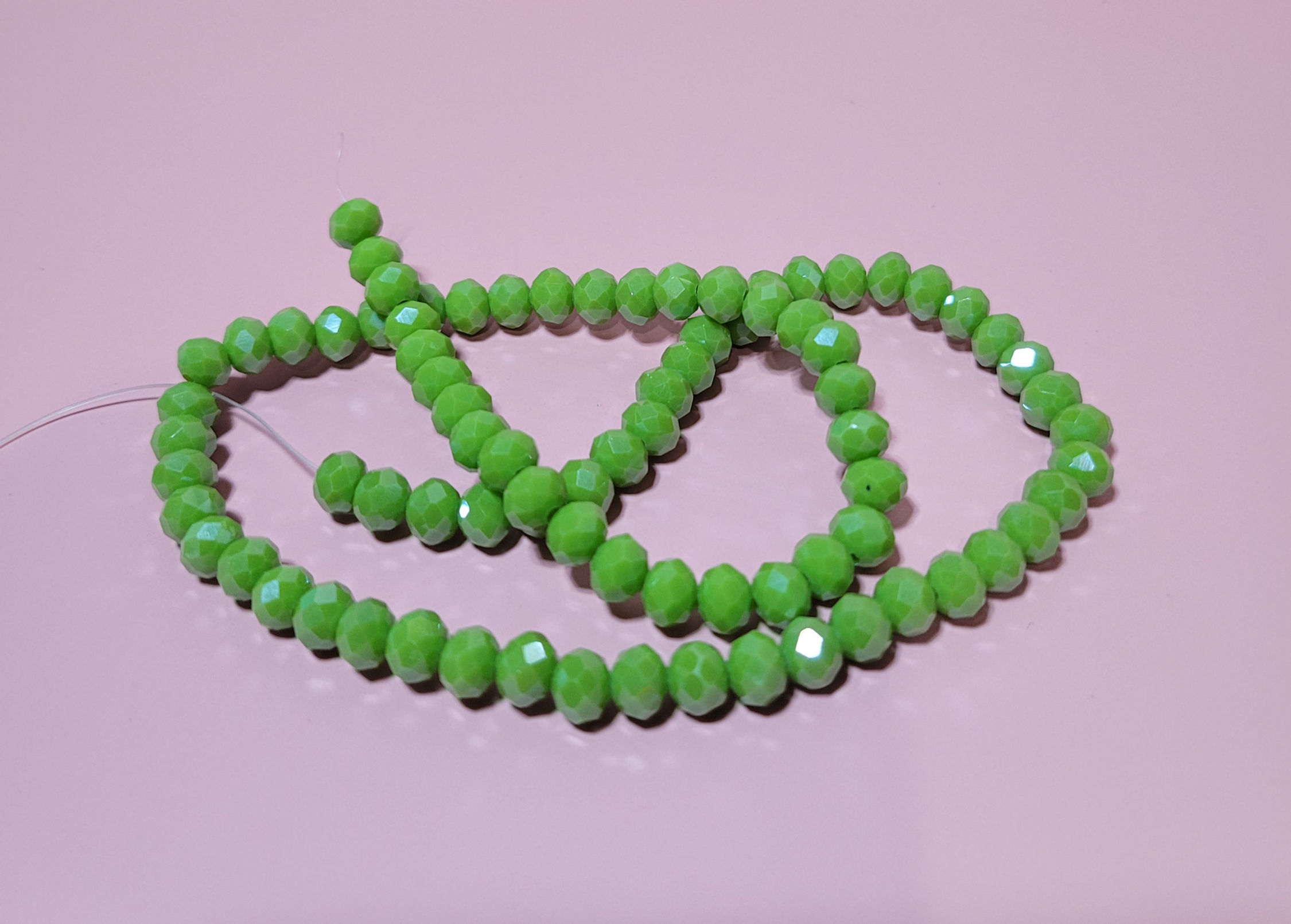 Light Green Faceted Crystal Bead Strand 15.5 Inch