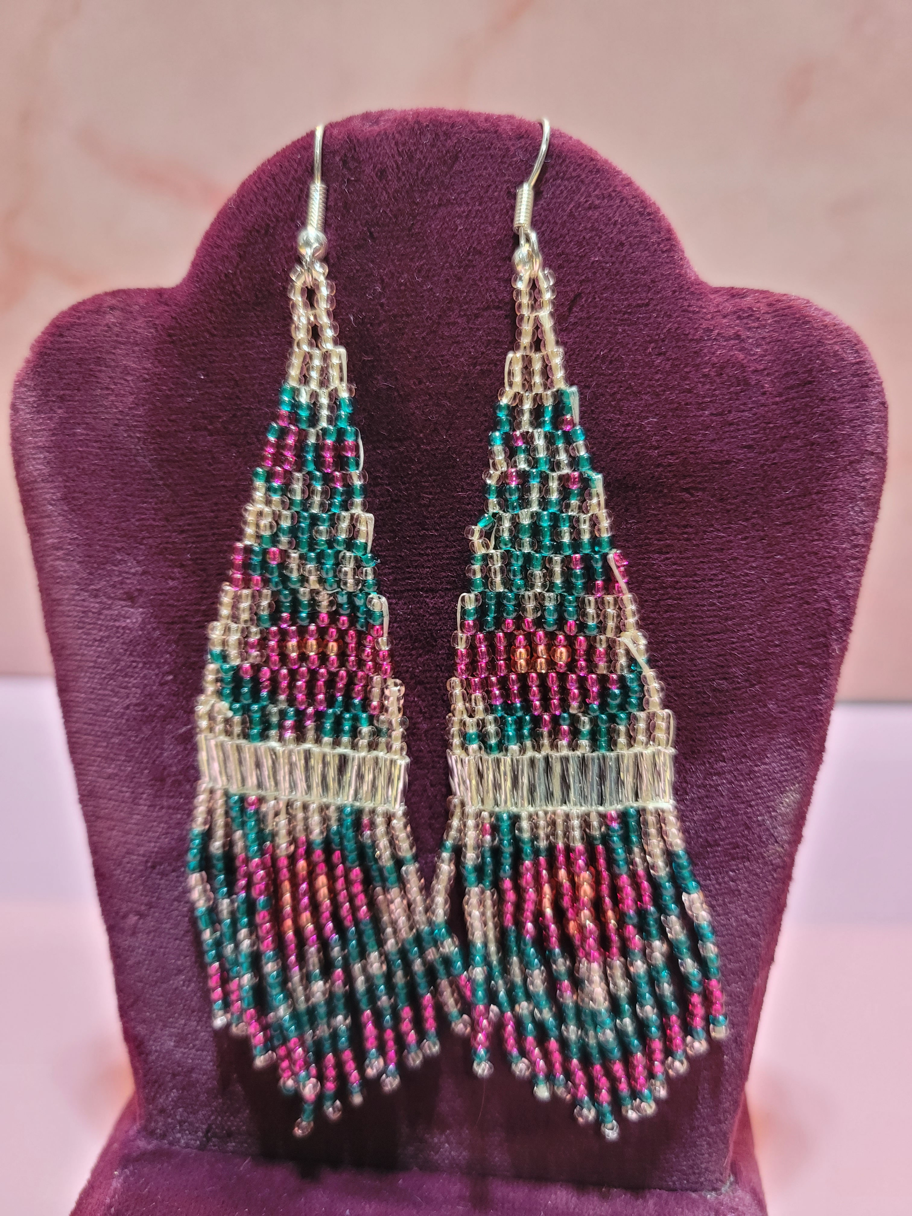 Handmade Seed Bead Fringe Earrings – Boho Beaded Statement Earrings