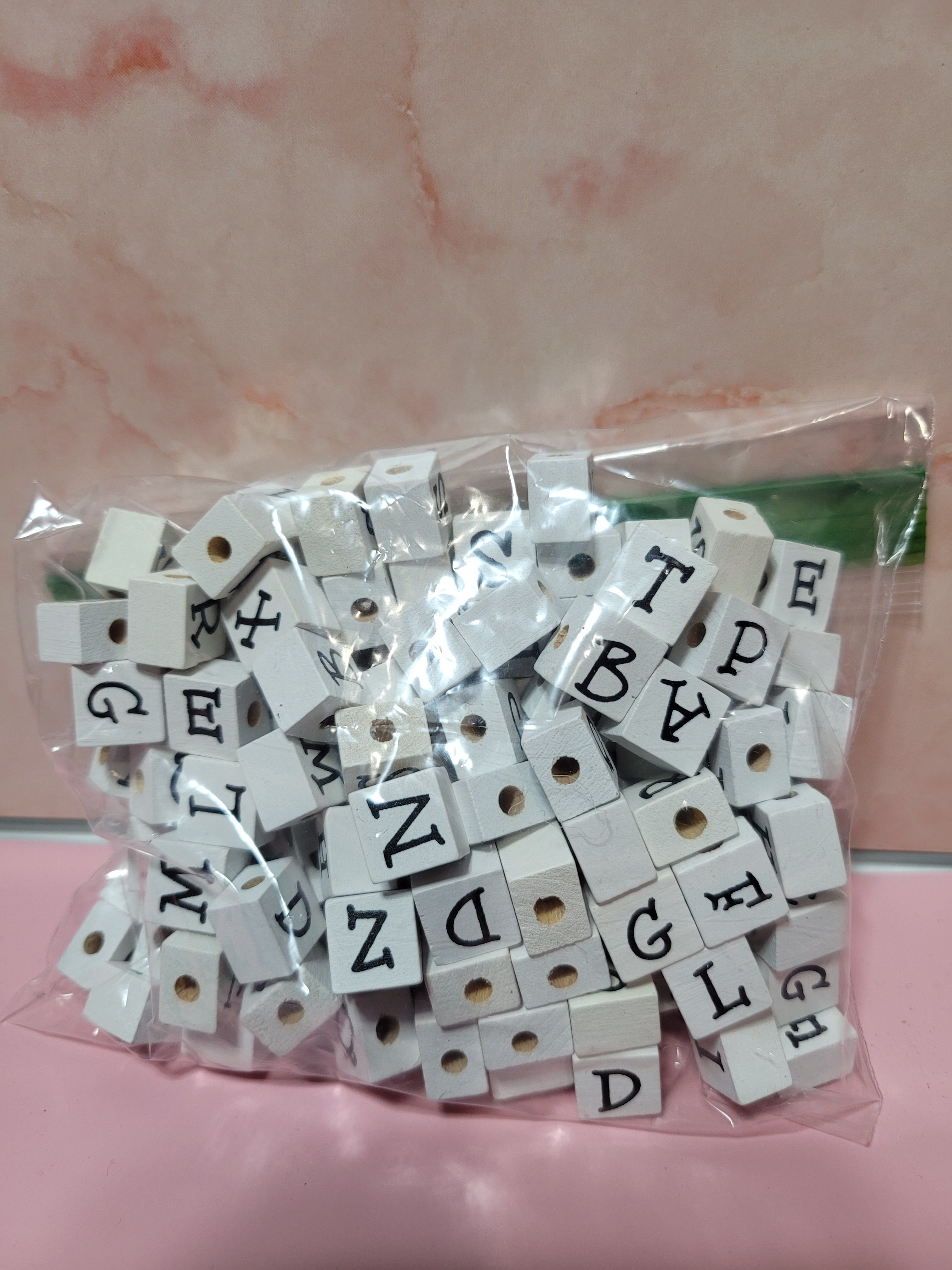 Wood Alphabet Letter Beads White Square Craft Lo