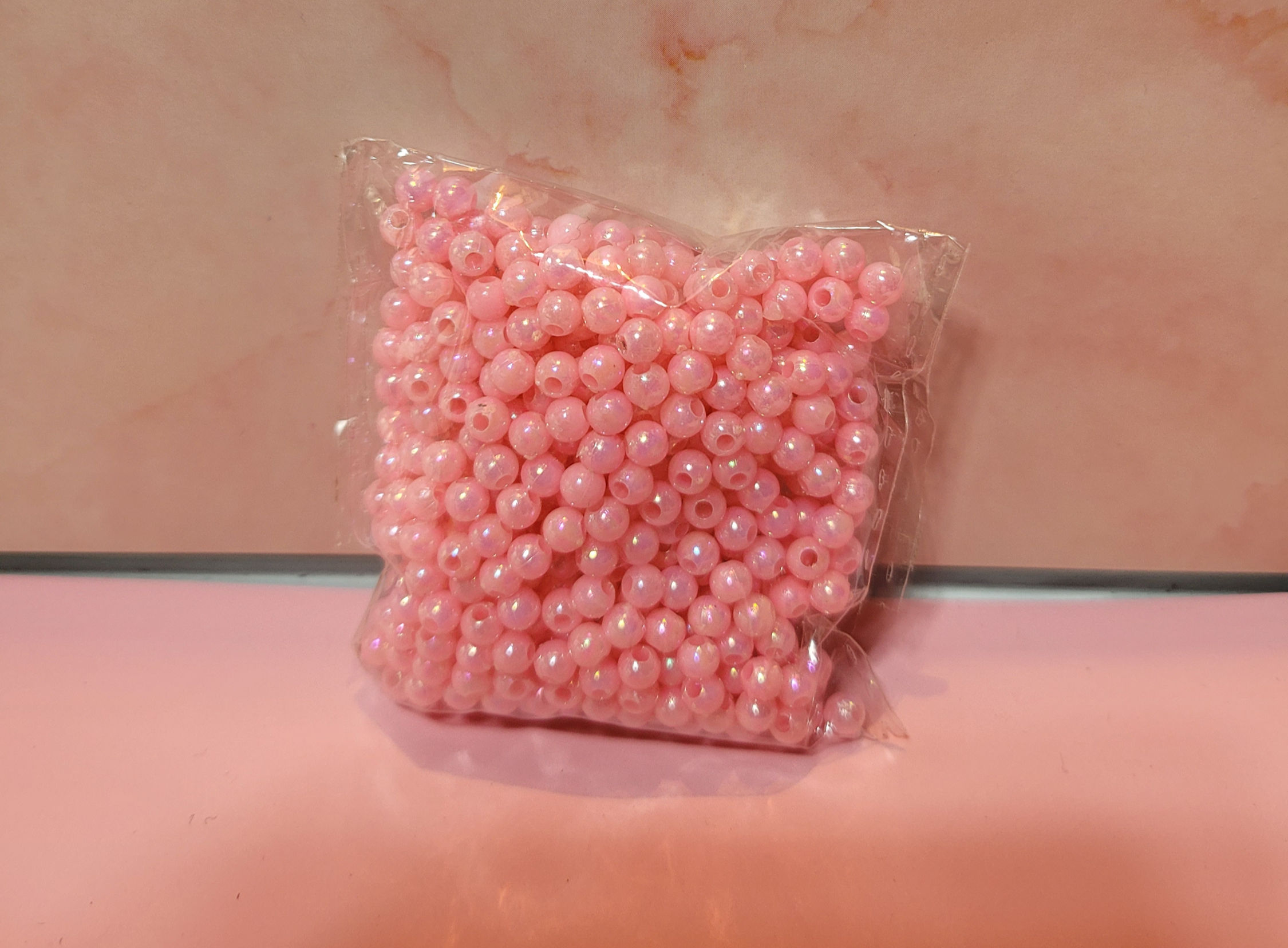 Pink Iridescent Round Craft Beads | Bubblegum Pink Jewelry Making Beads