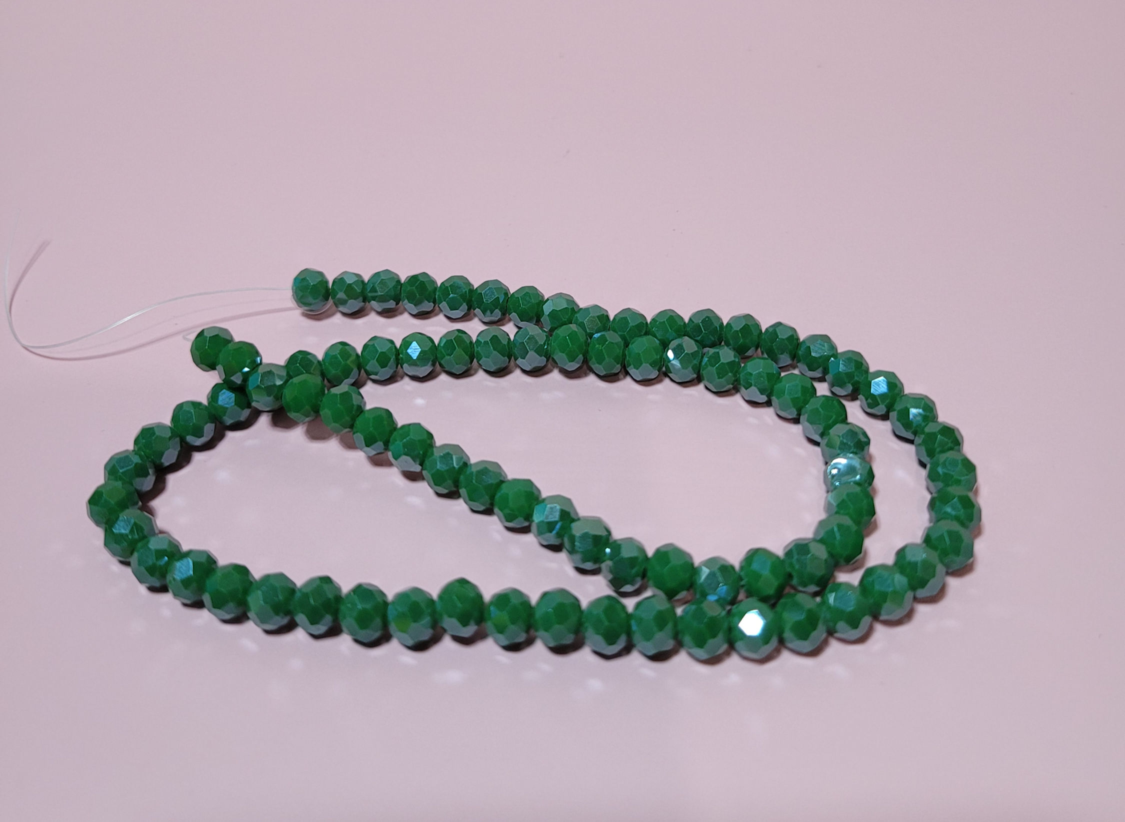 Dark Green Faceted Crystal Bead Strand 15.5 Inch