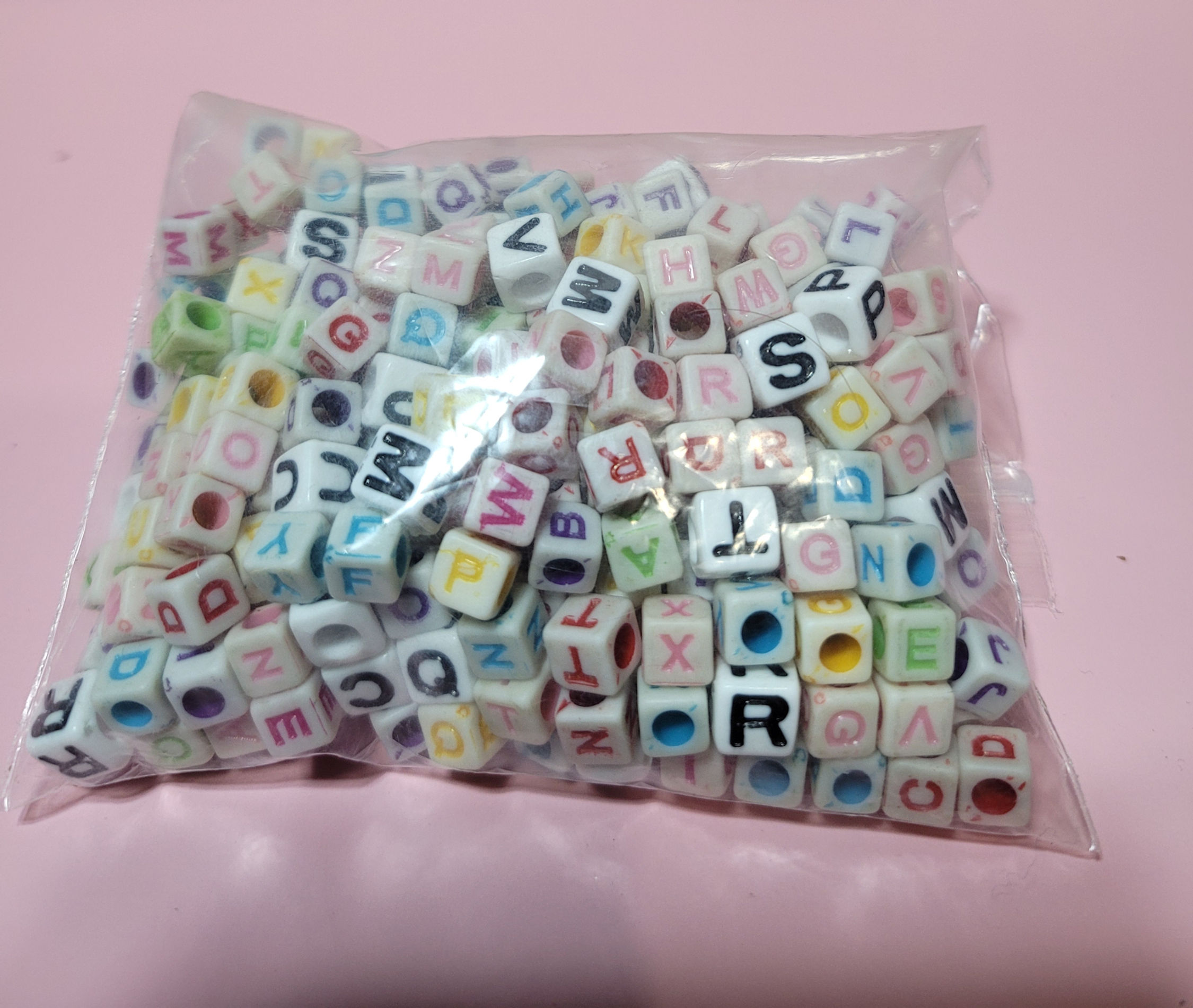 Alphabet Letter Beads White Square Craft Lot