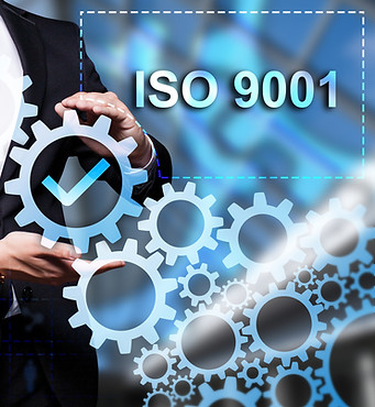 Glowing gear with icon "ISO 9001" in the