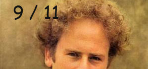 Parte superior de la portada de Angel Clare con los ojos de Art Garfunkel y el texto negro «9/11»