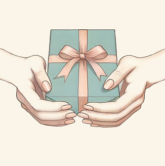 Infographic of women's hands holding a turquoise gift box with a peach ribbon.