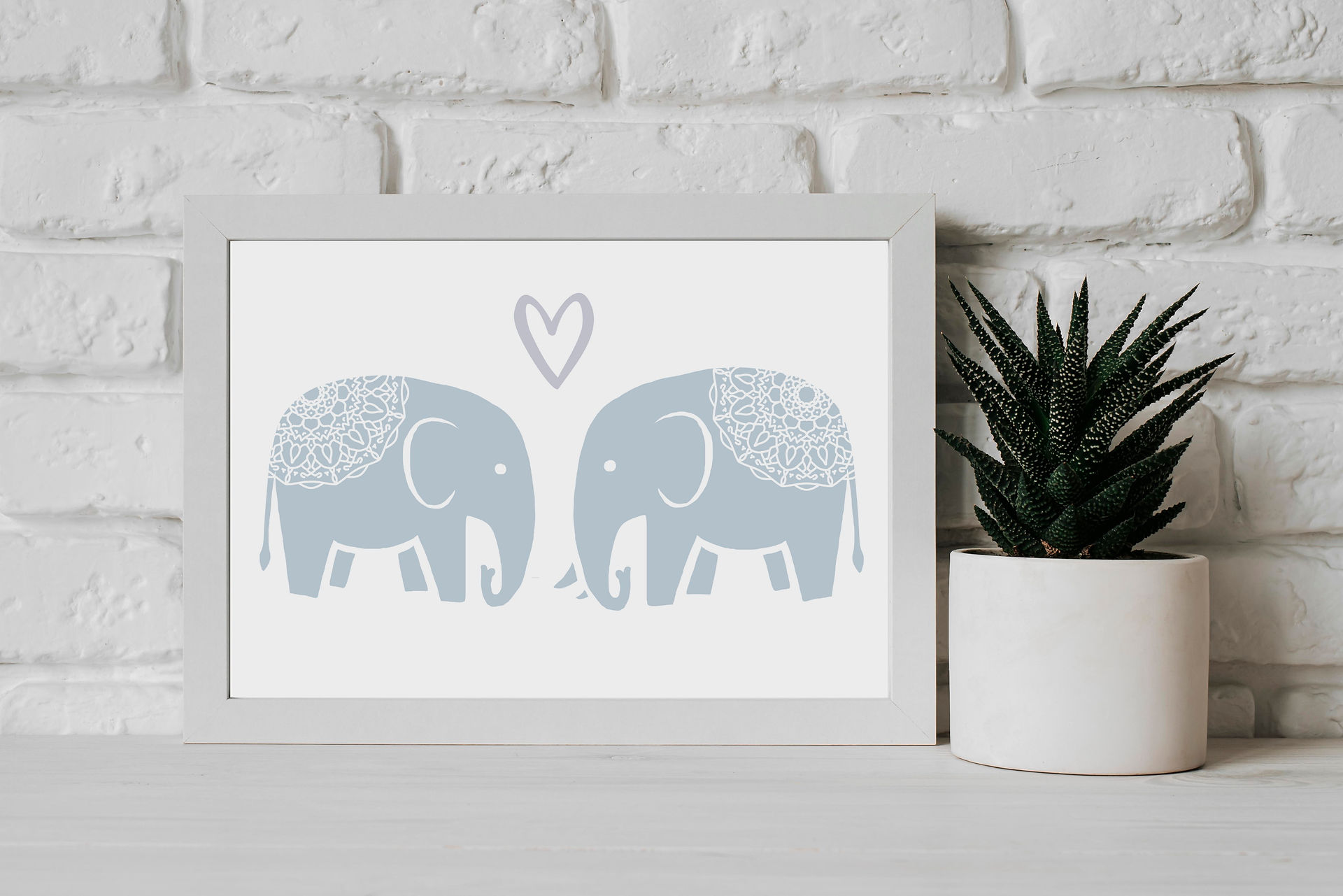 Eco-friendly FSC certified photo paper wall art print elephant family couple mandala