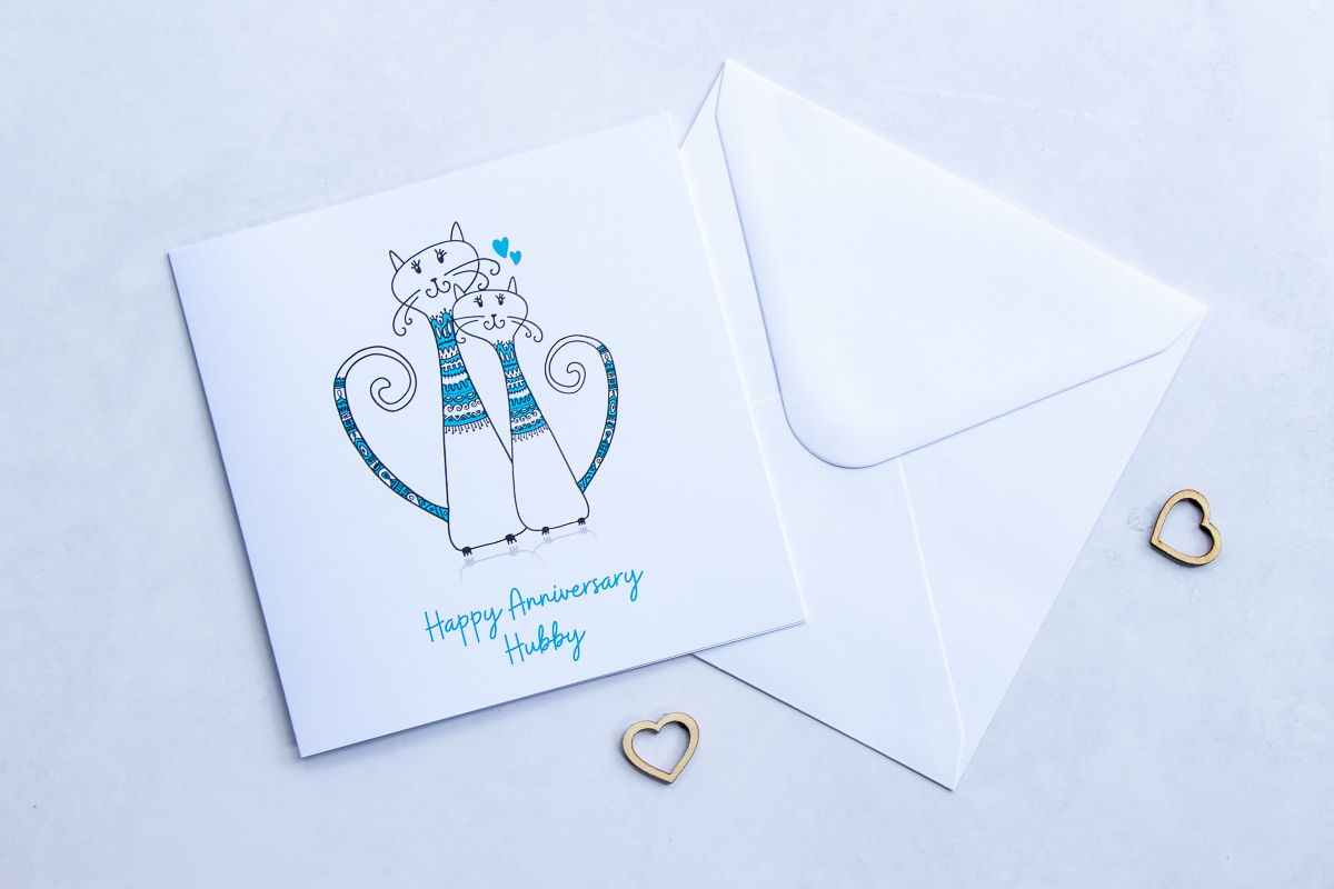Eco-Friendly Zero-Waste Hand Made Personalised Non-Toxic Husband Wife Couples Anniversary Cat Card