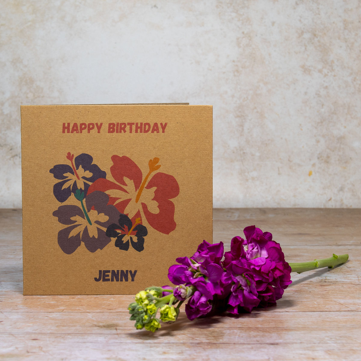 Personalised tropical flowers recycled birthday card eco-friendly