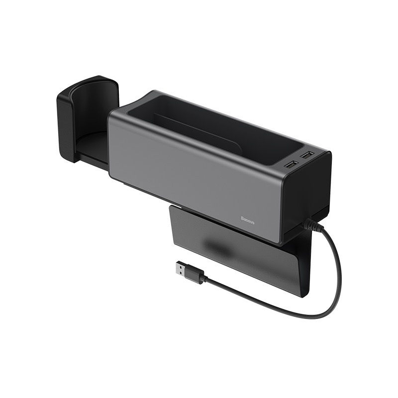 الصورة المصغرة: قطعة تخزين للسيارة  مع مخرج USB - رمادي Baseus