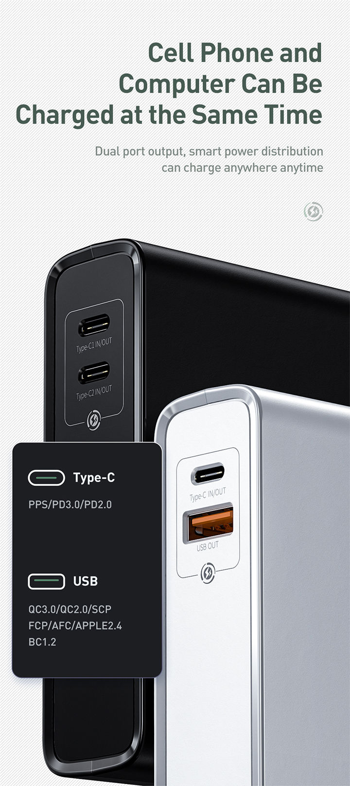 الصورة المصغرة: بيزوس- 2 في 1 بلك 45 واط و باور بنك 10000 ميلي أمبير مخرجين للشحن السريع - أسود