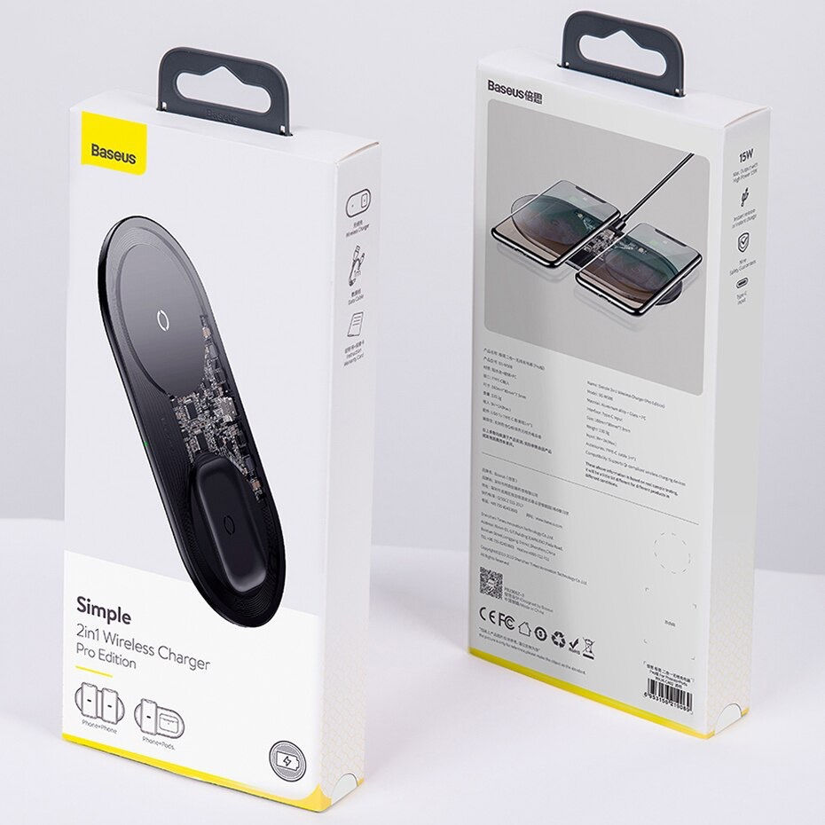 الصورة المصغرة: شاحن لاسلكي 15 واط 2 في 1 - أسود Baseus