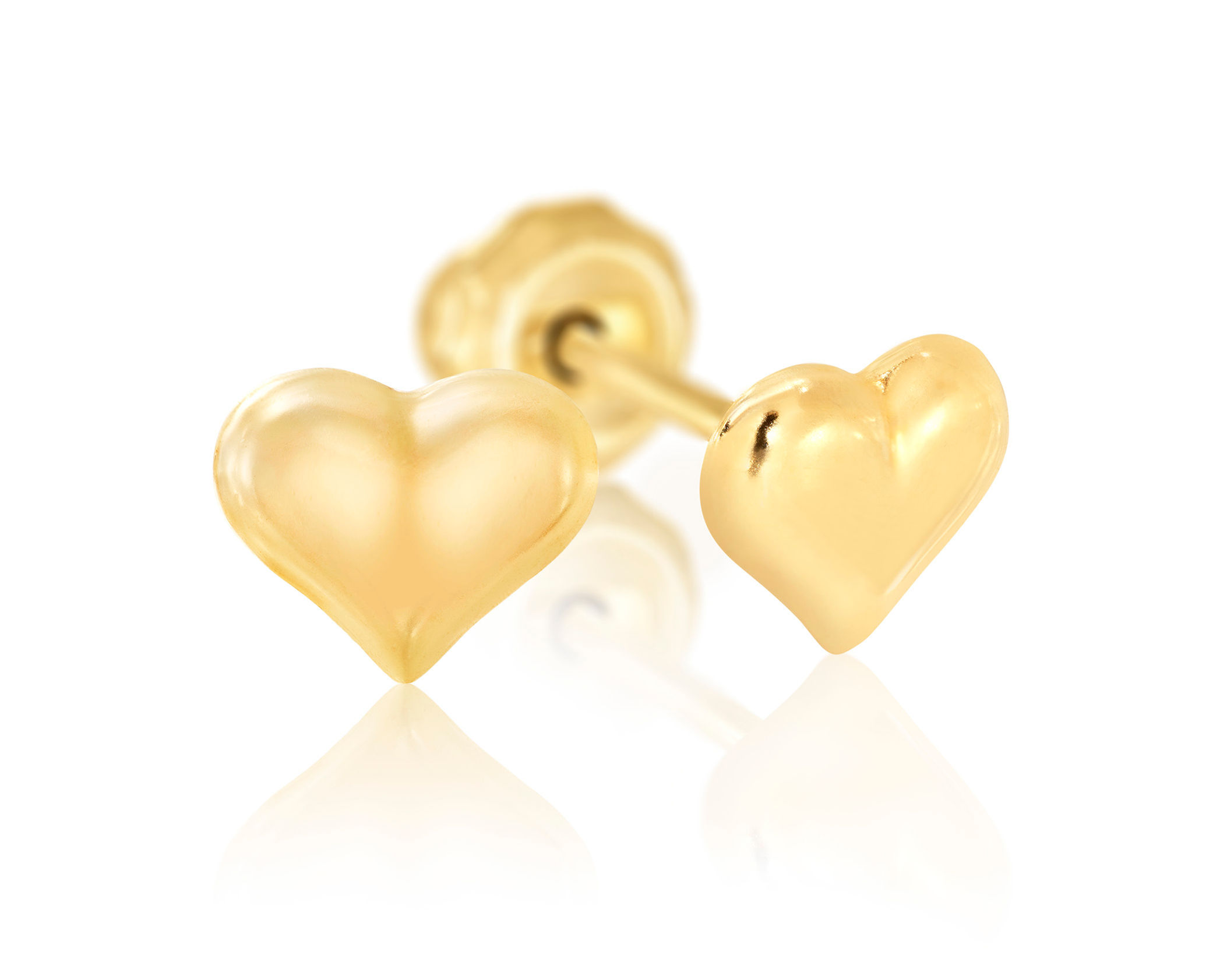 Puffed Heart 925 Silver Stud - Yellow Gold Plated