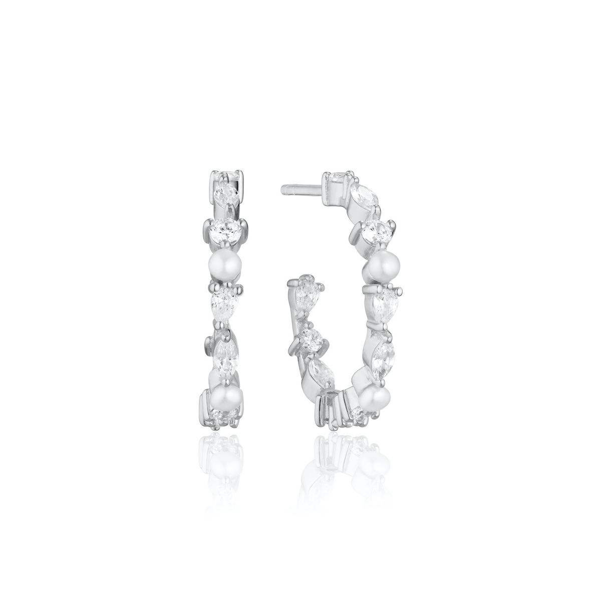 Earrings Adria Creolo Medio with Pearls & White CZ in Silver