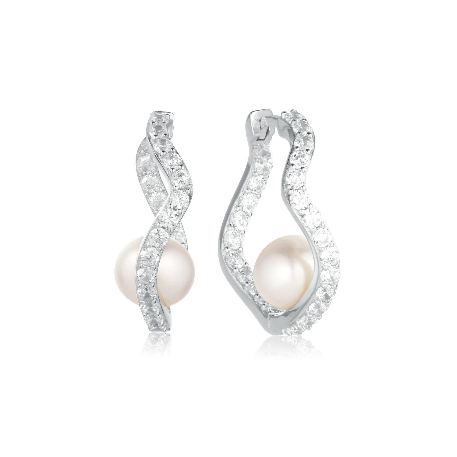 Earrings Ponza with Freshwater Pearl & White Zirconia in Silver