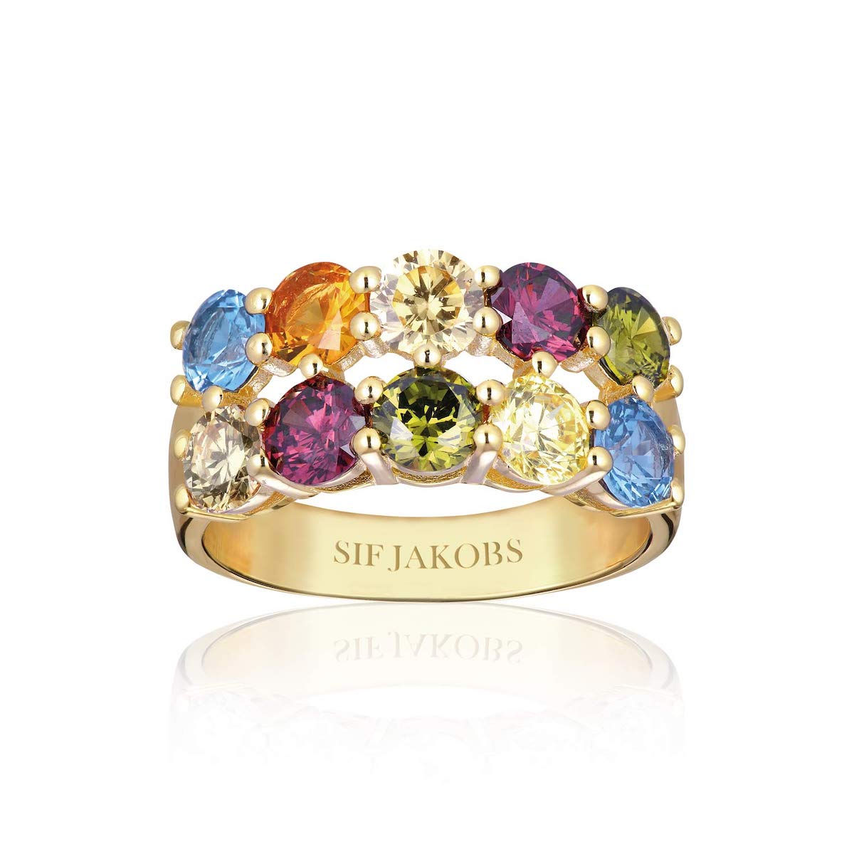 Ring Belluno Due in 18K Gold Plated with Multicoloured Zirconia