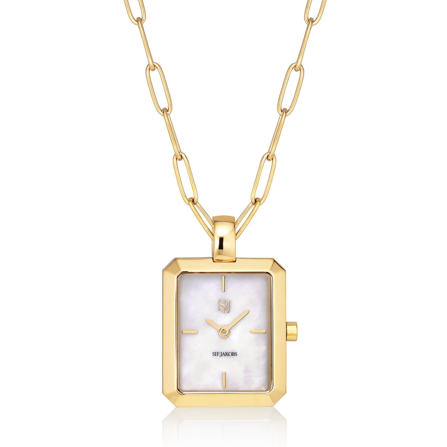 Pendant Watch Chiara in Gold Plated Stainless Steel with White MOP Dial
