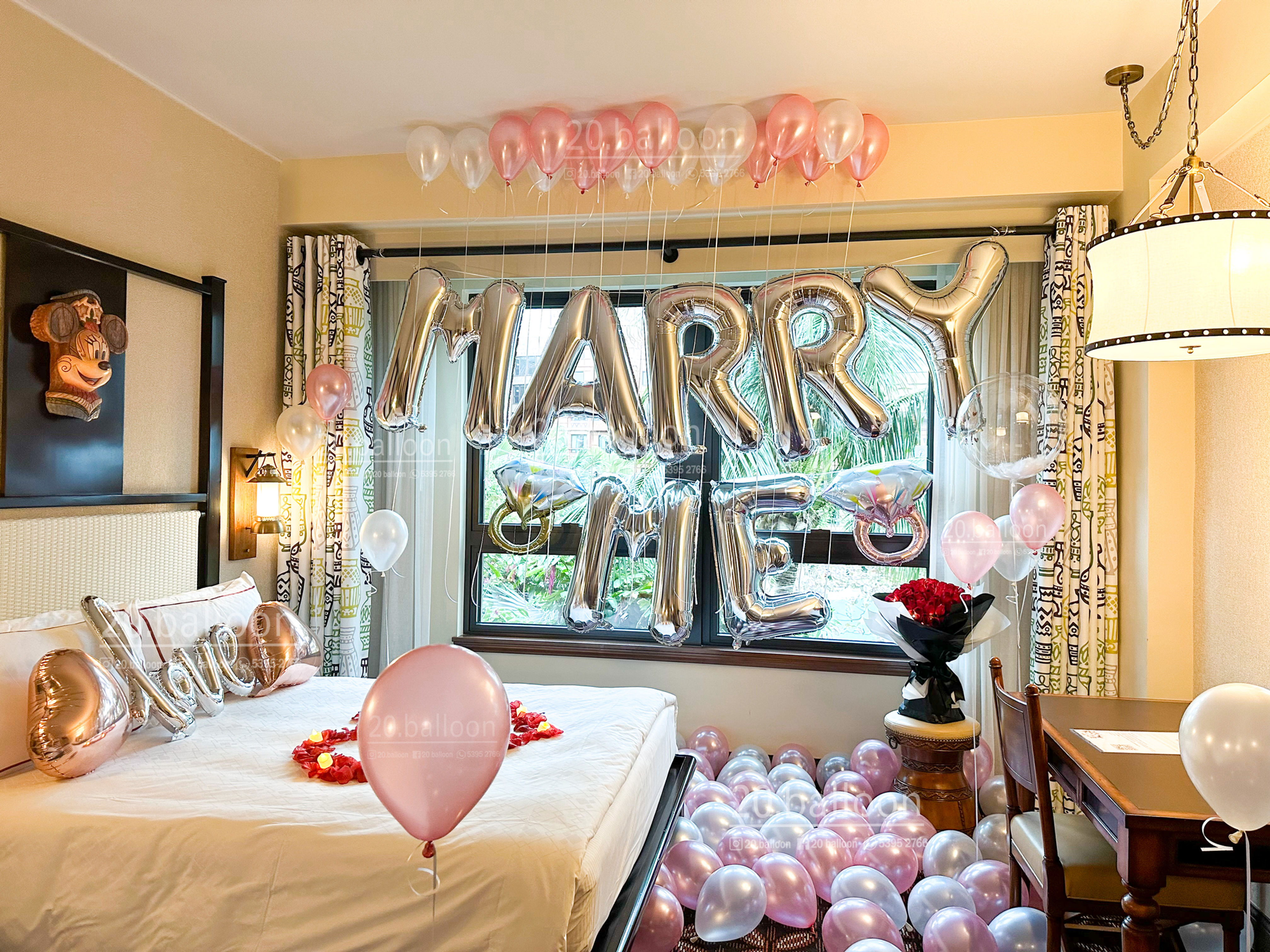 迪士尼探索家度假酒店 氣球套裝參考 | Rose Gold Marriage Proposal Balloon Set B