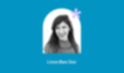 A black and white headshot inset against a pale blue background: Liron Ben Dor, engaged and smiling at something out of frame.