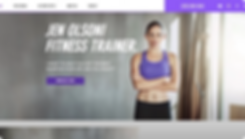 The homepage of Jen Olsoni, Fitness Trainer; Jen stares out at us with focus and expectations.