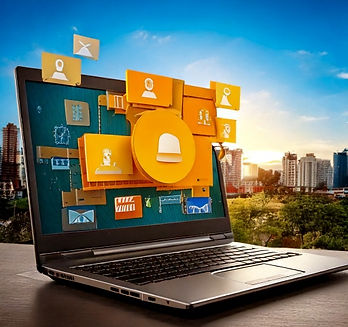 Firefly alerts and notification icons on modern laptop screen; business concept 56424.jpg