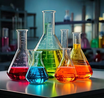 Firefly chemical laboratory, flasks with colored liquid and a volumetric flask 19630.jpg