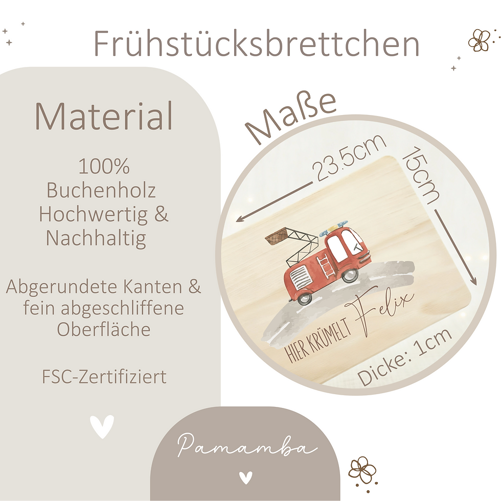 Miniaturbild: Personalisiertes Kinder-Frühstücksbrett – Feuerwehrauto - Feuerwehr mit Name