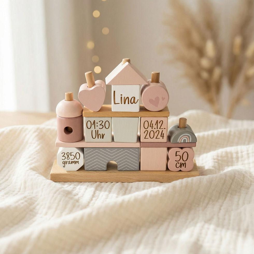 Miniaturbild: Personalisiertes Steckspiel - Traumhaus mit Name und Geburtsdaten - Rosa