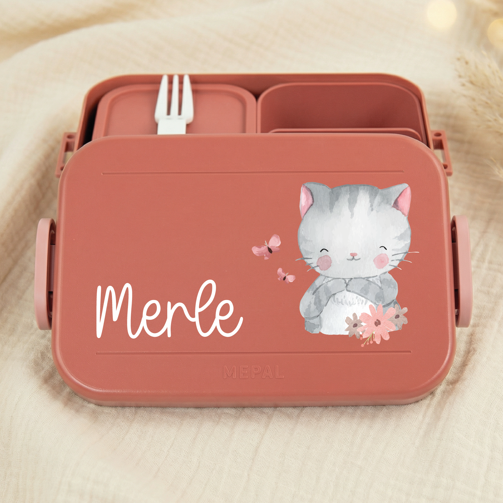 Mepal Katze Schmetterling Brotdose mit Name – Lunchbox für Kita & Einschulung
