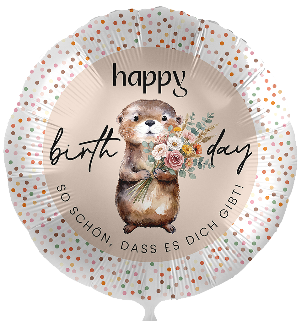 Folienballon - Happy Birthday - Otter - Rund - 43 cm