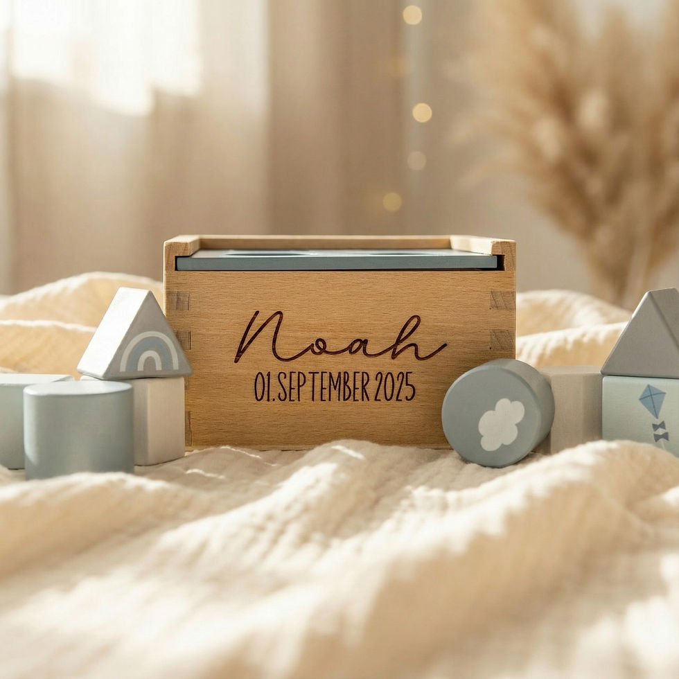 Miniaturbild: Personalisierte Holz-Sortierbox mit Gravur – Motorikspielzeug aus FSC-Holz -Blau