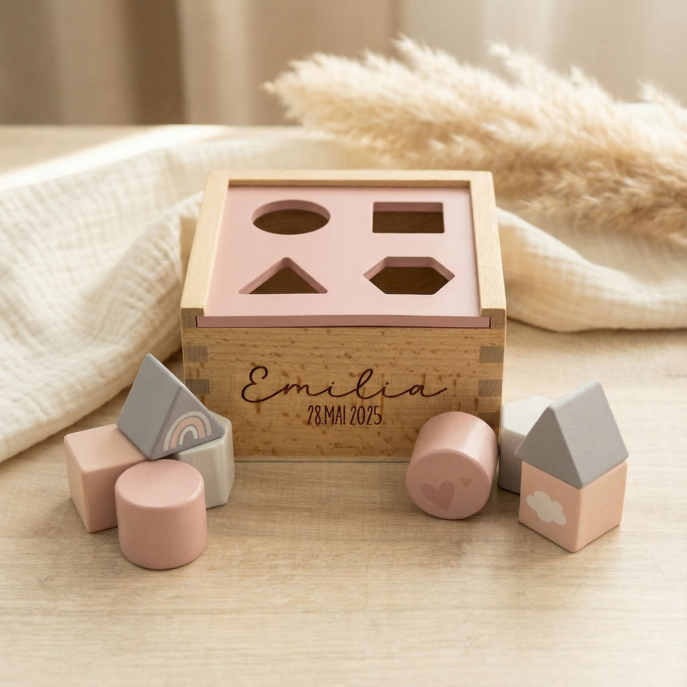 Miniaturbild: Personalisierte Holz-Sortierbox mit Gravur – Motorikspielzeug - Rosa