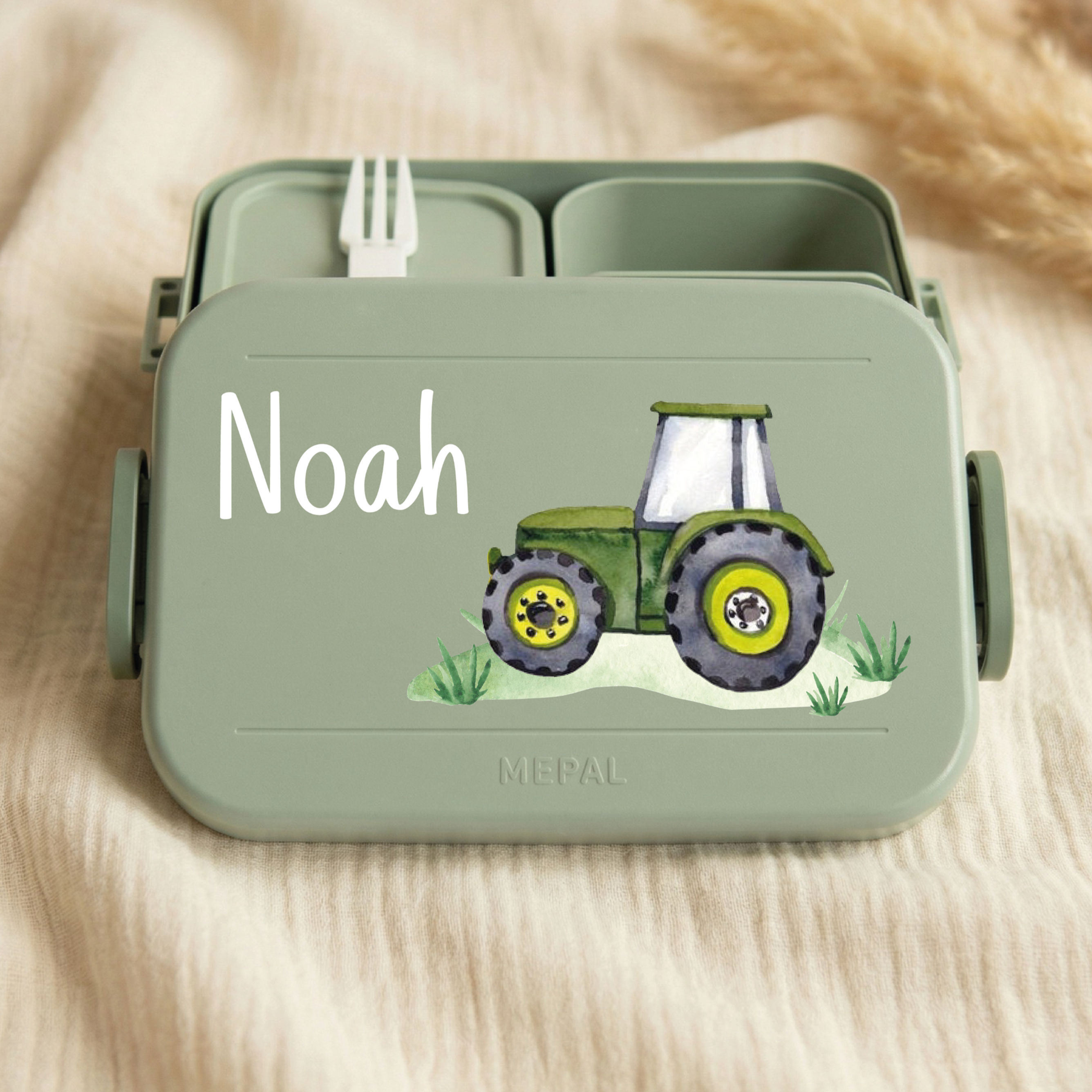 Mepal Brotdose personalisiert mit Namen – Traktor Bauernhof Lunchbox für Kinder